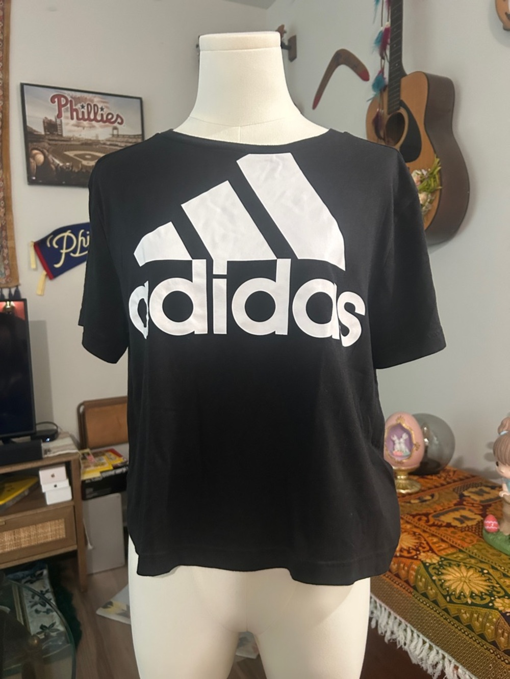 adidas Black Tee with Bold White Logo Center